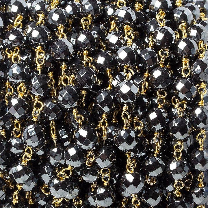 Chaîne ronde en hématite facettée de 6 mm à placer au pied, 27 pièces pour la vente par The Bead Traders