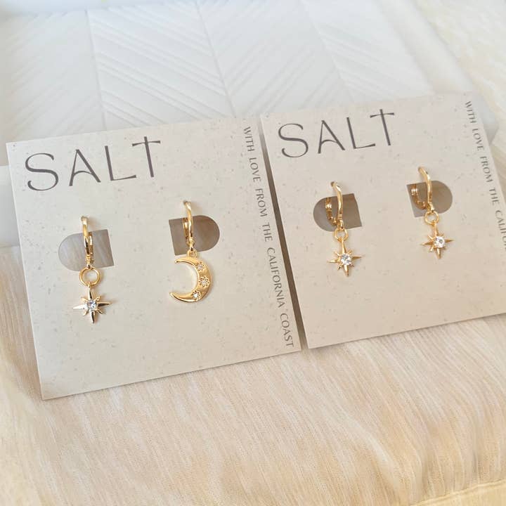 SALT by Sarah Curtis - Wholesale Huggie Earrings - STARBURST HUGGIE HOOPS | gold | star charm earrings 1