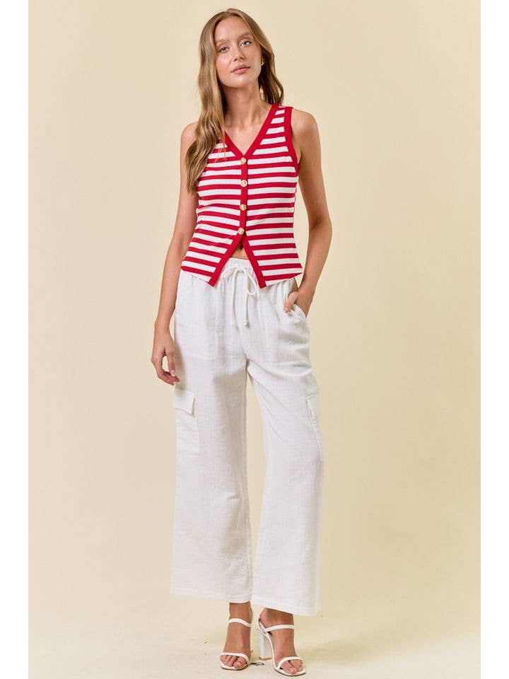 Doe and Rae - Wholesale Tank Top - Women's - STRIPE KNIT BUTTON FRONT TANK - 45176T