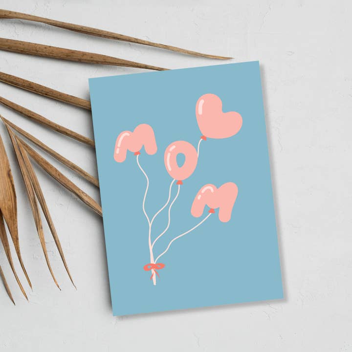 Mutter Ballon Karte | Süße Muttertagskarte | Grußkarte Geschenk für Mama | Herzballons | Premium Leinenpapier | JoeyPrints für den Großhandel von JoeyPrints