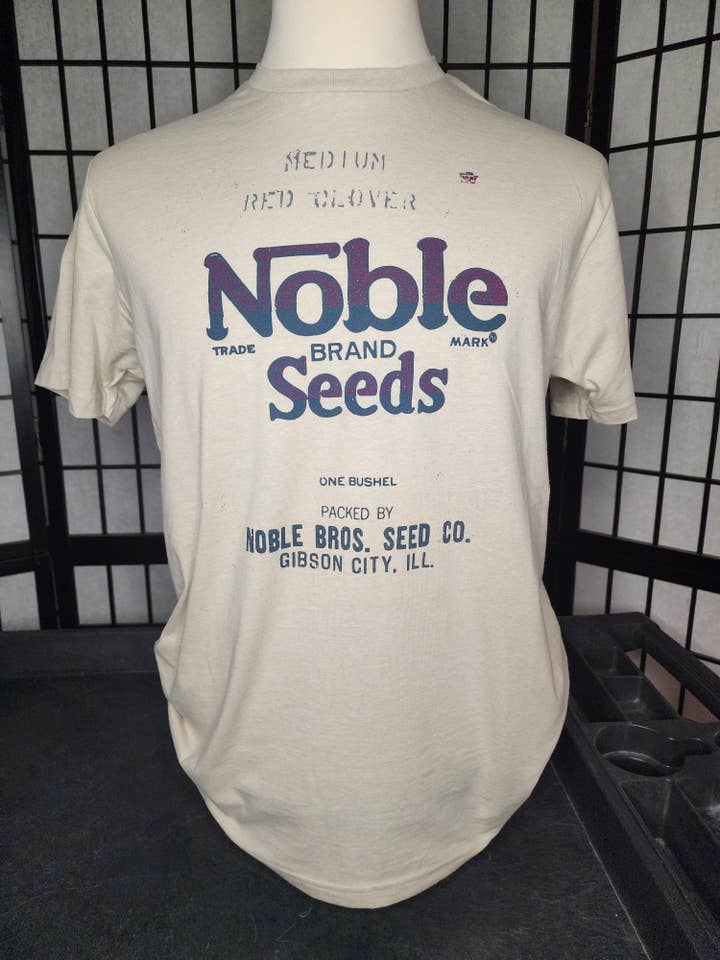 Vintage Farm Design Tee; "Noble Bros Seed Co" Next-Level tee, Heather Oatmeal for wholesale by Seed House Prints