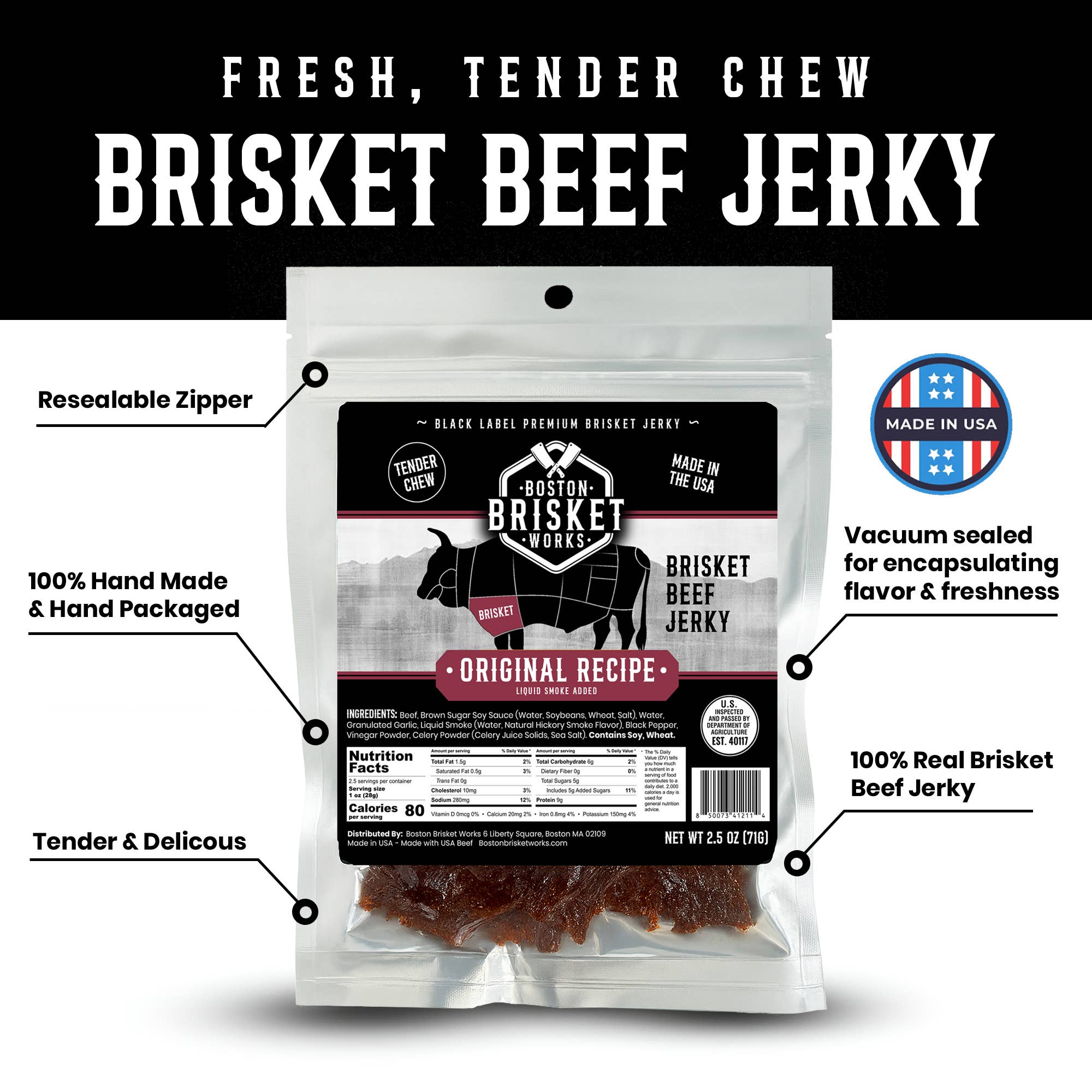 Boston Brisket Works - Wholesale Jerky - Beef Brisket Jerky "Original Recipe"1