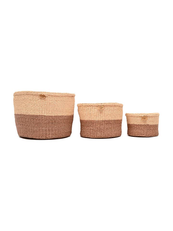 TAIFA: Baked Tile & Sand Duo Colour Block Woven Basket | Planter | Toy Basket | Desk Tidy for wholesale by The Basket Room