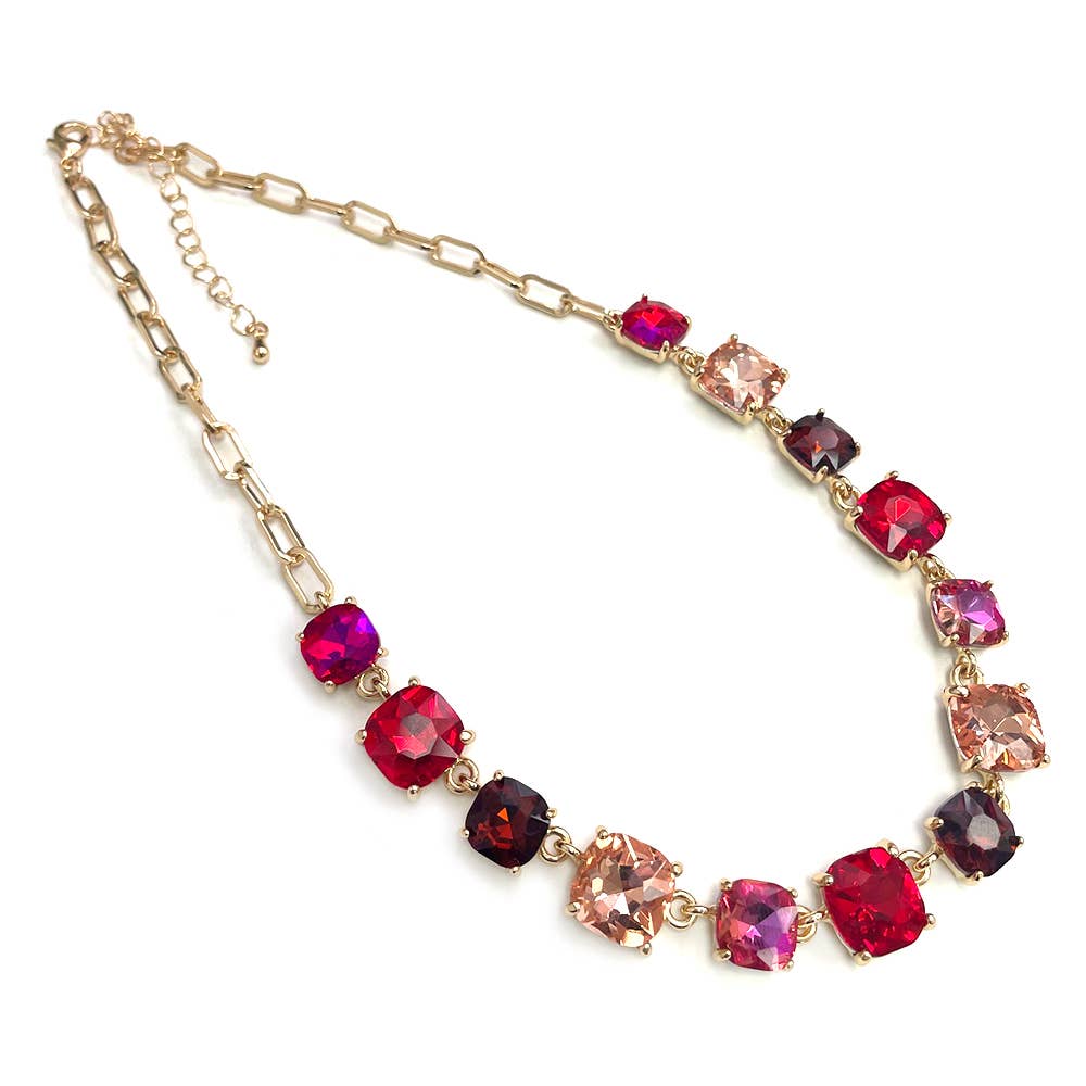 StarryNYC - Vente Collier maille et chaîne - Collier à chaîne à maillons en cristal carré en verre taillé en coussin7