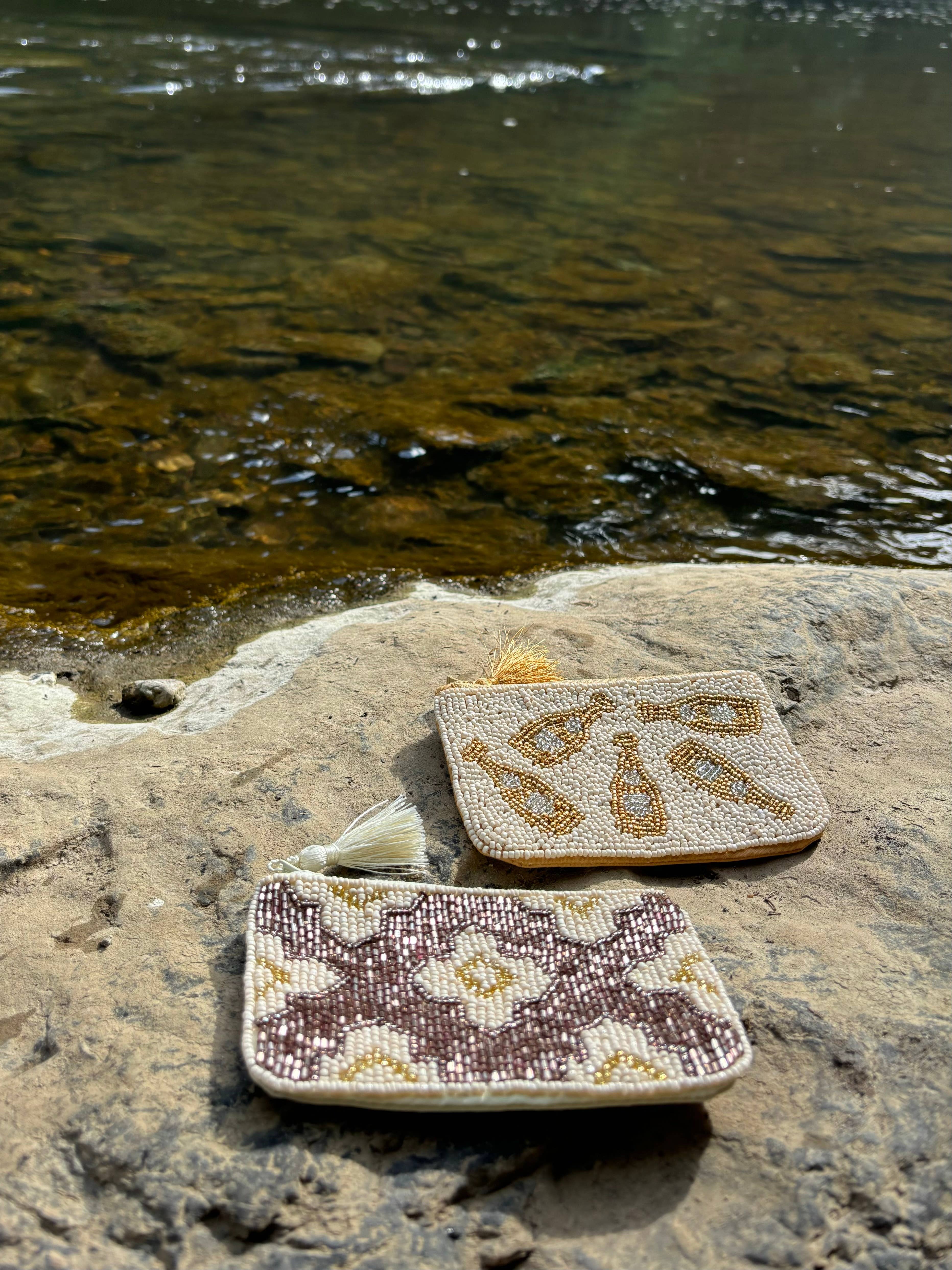 Muno – Engroshandel Møntpung - Unisex – Håndlavet Perlebesat Champagnepose * Gave *2