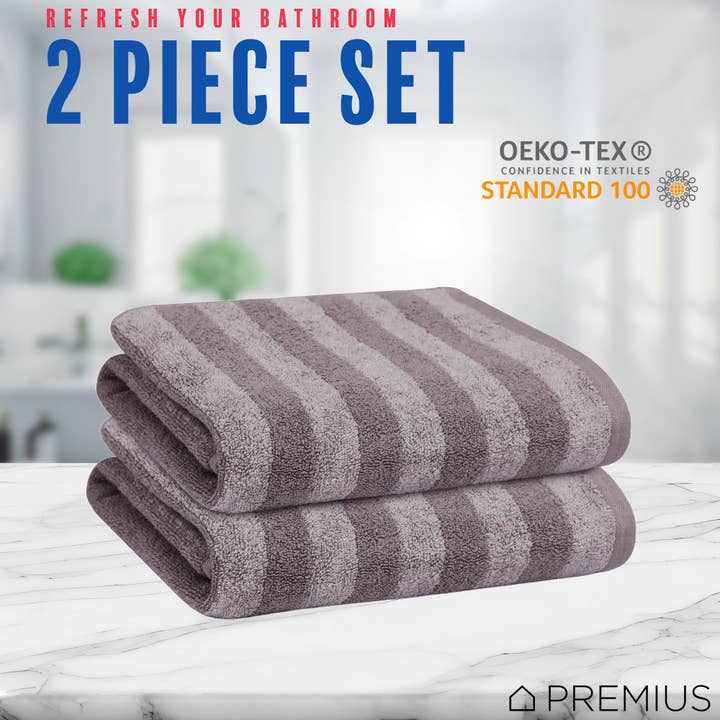 ShopBobbys - Wholesale Hand Towel - PREMIUS 2 Pack Stripes 100% Cotton Yarn Dyed Hand Towel, 16x28 Inches17