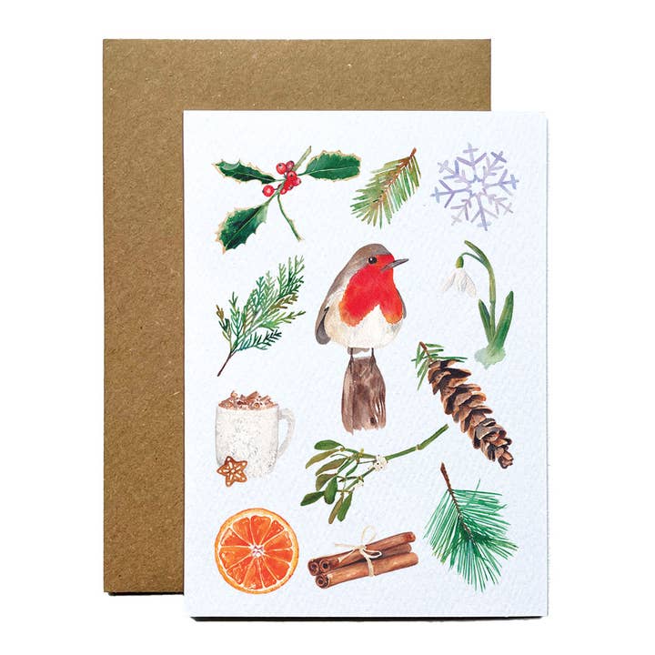 Christmas Robin Card with Robin Winter Card Winter Birthday for wholesale by Jenny Vellacott