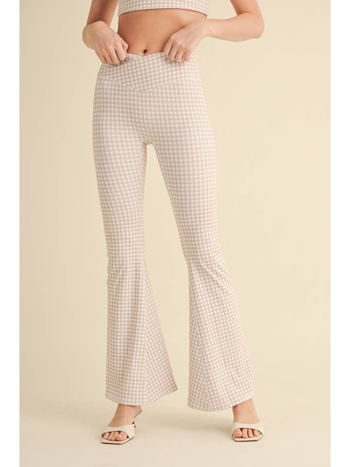 KIMBERLY C – Engroshandel Sports-/loungeleggings – til kvinder – Gingham Print Højtaljede Crossover Flare Leggings3