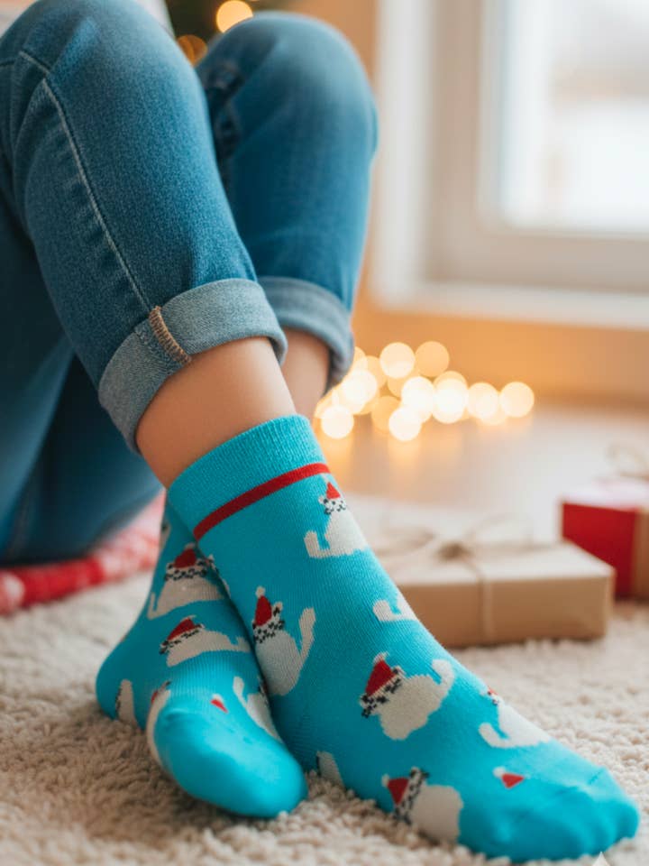 SNOWCAT blå merinouldsokker til børn for engroshandel hos Sokisahtel I BestSockDrawer