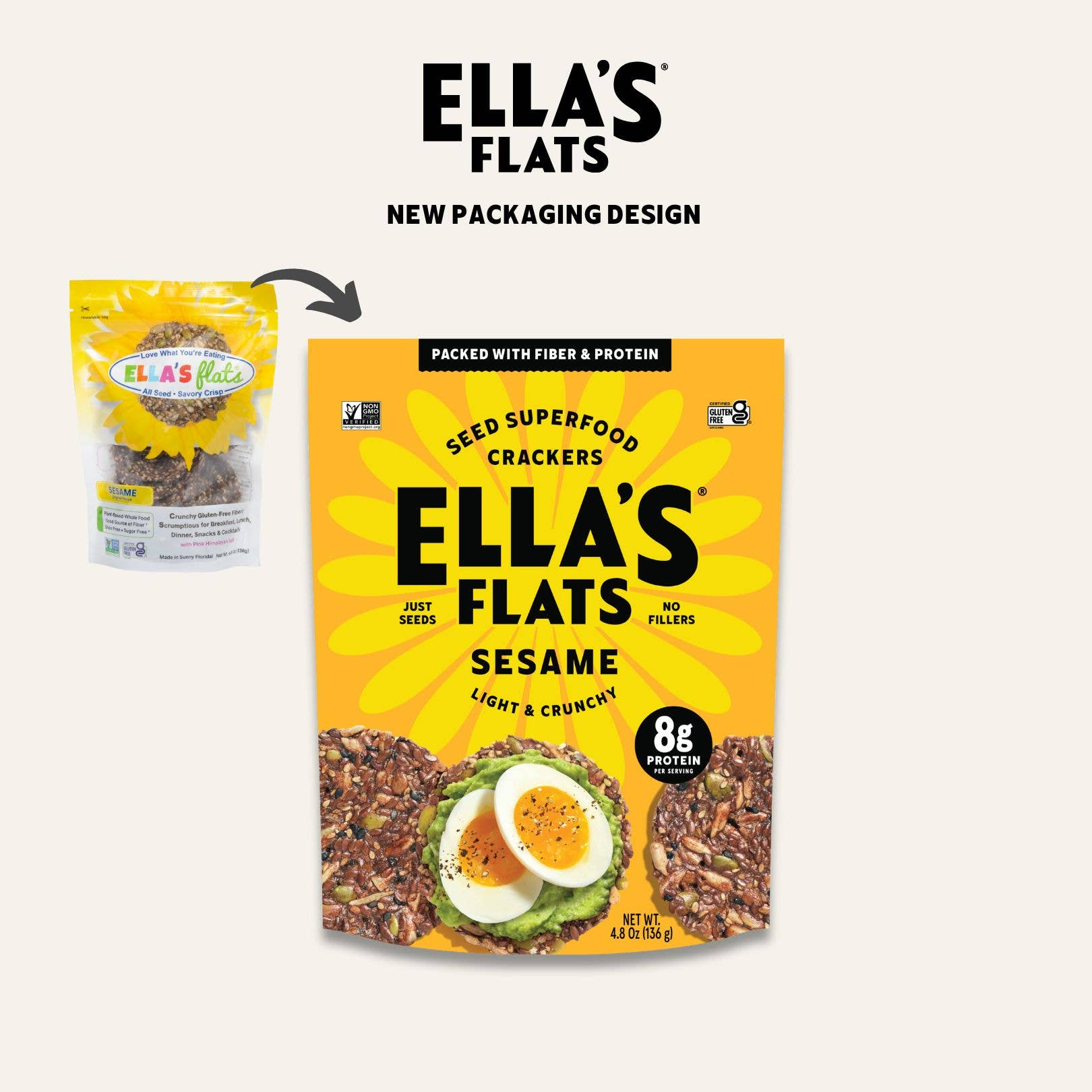 Ella's Flats® - Wholesale Crackers - Sesame - All Seed Savory Crisps - Resealable Bag 4.8 oz2