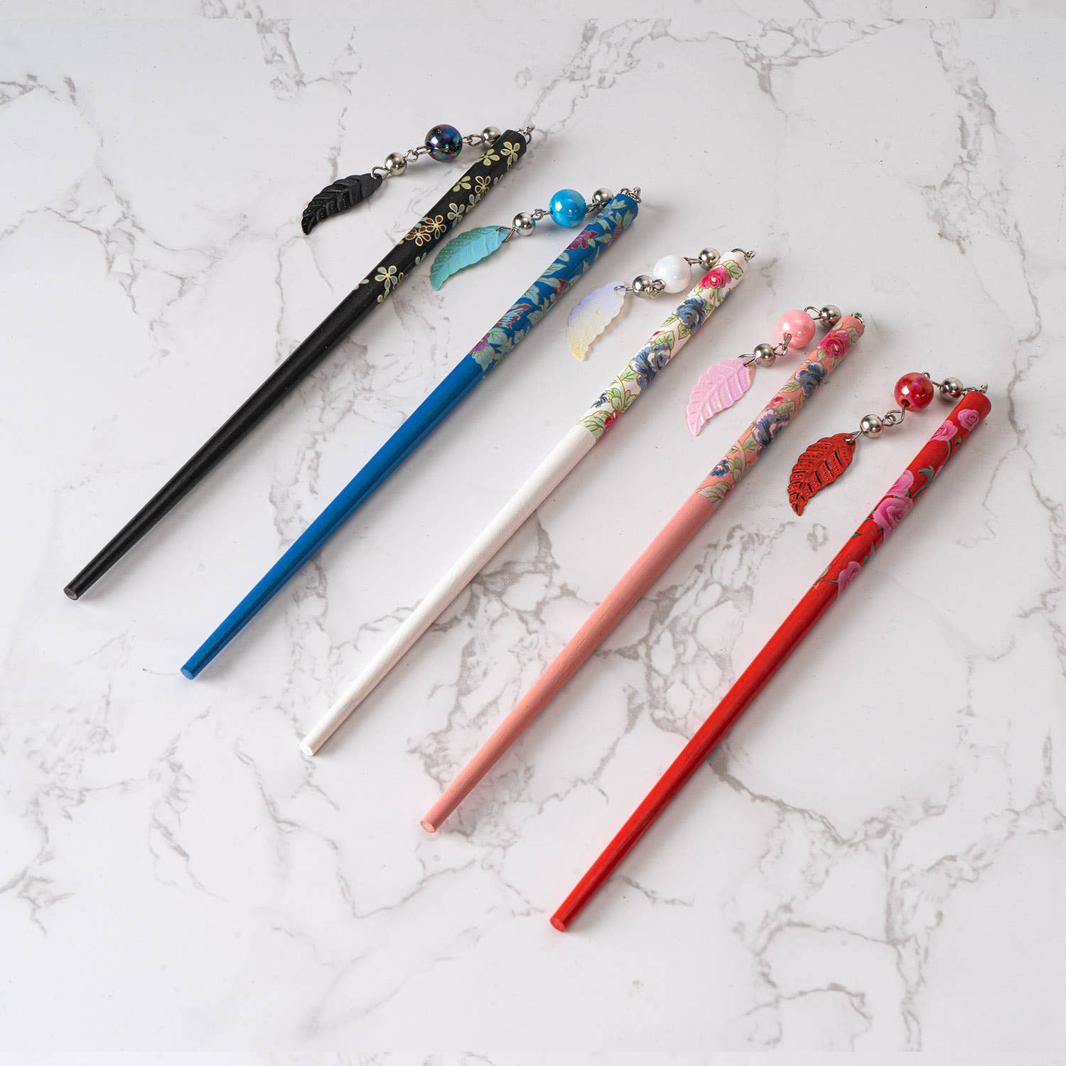 Urban Tokyo - Wholesale Hair Pin - Japanese Floral Hair Sticks With Beads 5pc Assortment6