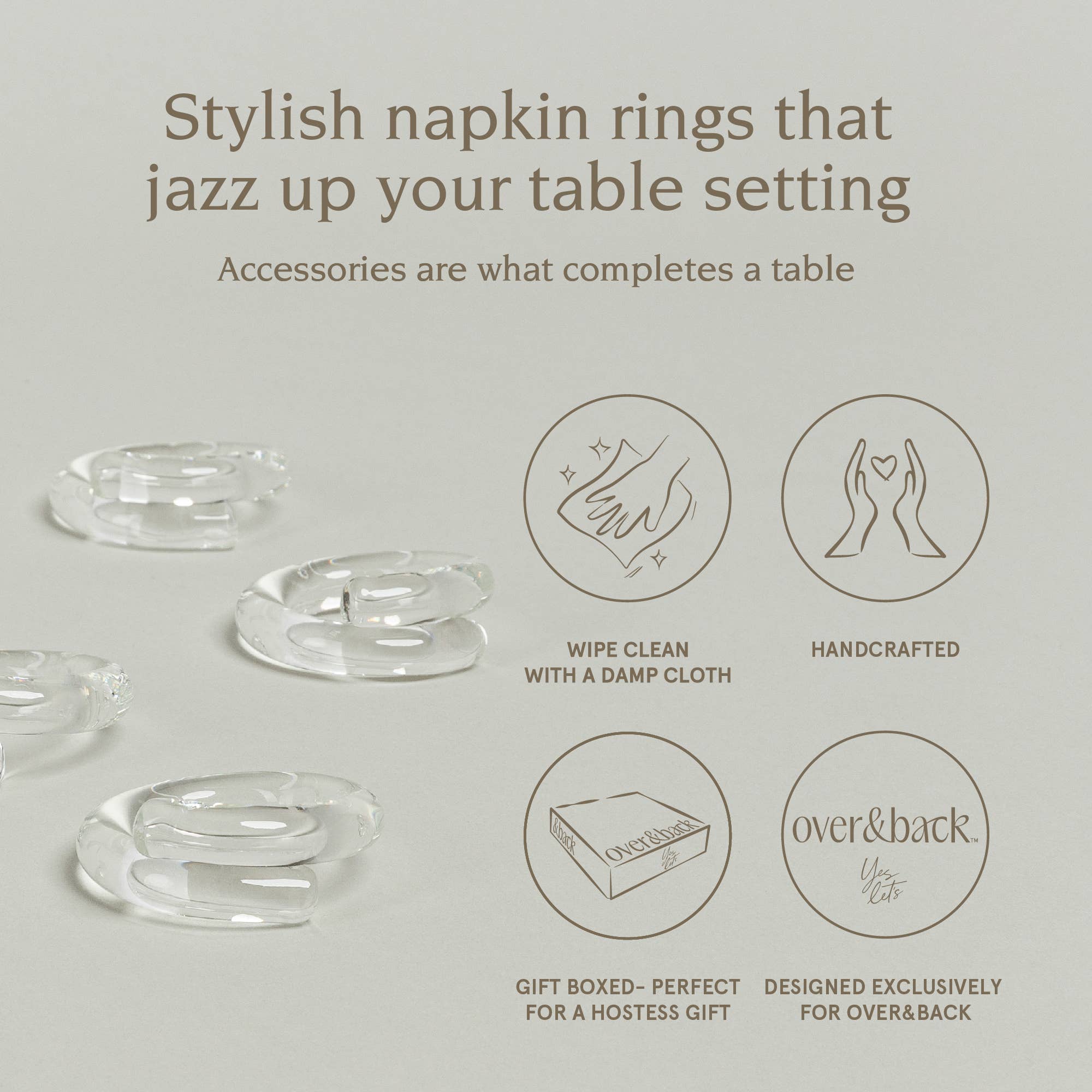 over&back - Wholesale Napkin Ring - Glass Napkin Rings – Hosting Essential – Set of 48