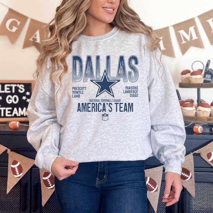 H+P Wholesale - Wholesale Graphic Sweatshirt - Unisex - Dallas Cowboys America's Team Graphic Tee/Crew