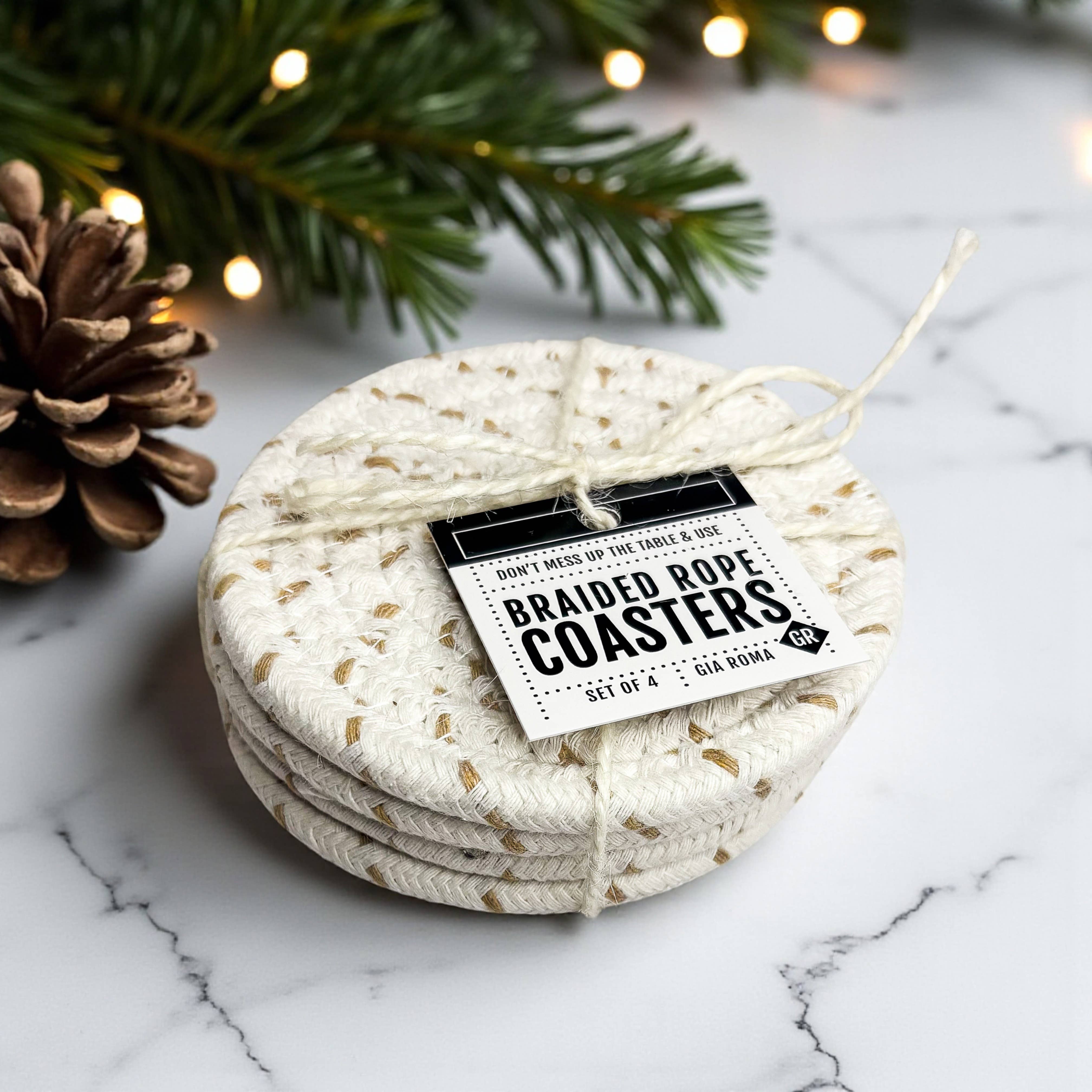 Gia Roma - Wholesale Coasters - Christmas Coasters, Red Candy Cane Braided Cotton Fabric Set90