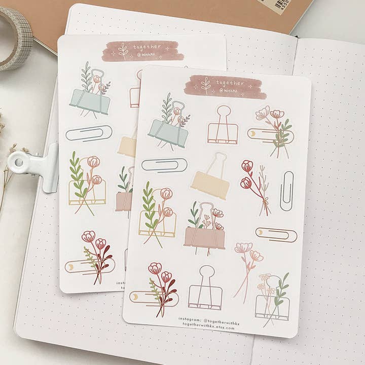 Floral Clips Sticker Sheet for wholesale by togetherwithkx