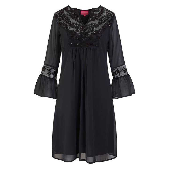 Forudbestil Unicorn Sort Georgette Kjole for engroshandel hos Rebecca Thompson