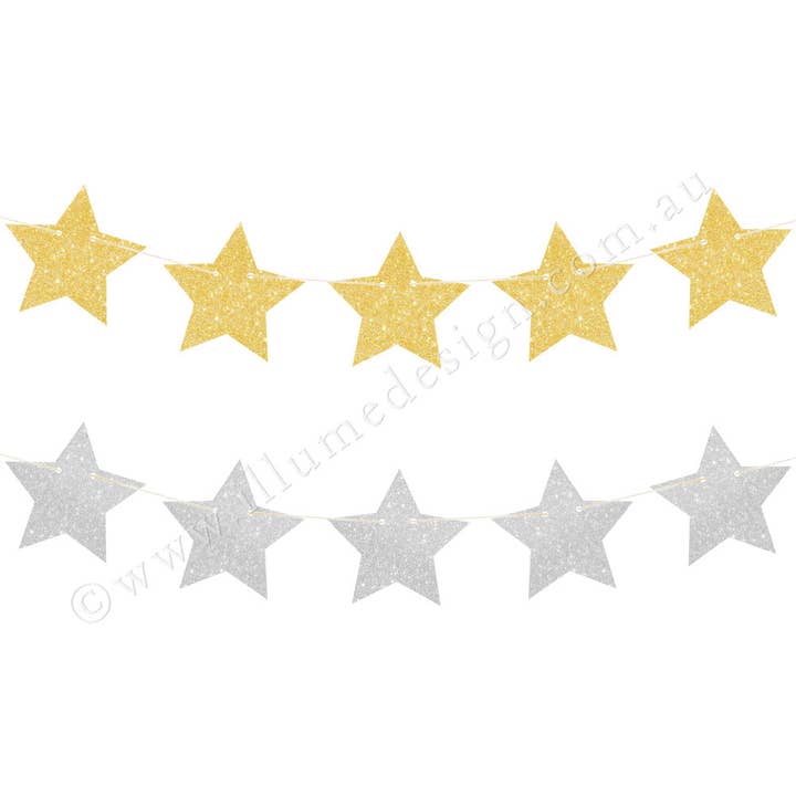 Illume Partyware – wholesale Bunting/garland – Gold & Silver Glitter Star Reversible Garland0