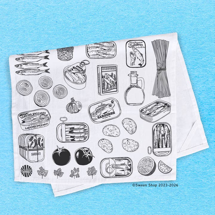 Sardines Tea Towel - 100% Premium Cotton Kitchen Dish Cloth for wholesale by Sween Shop