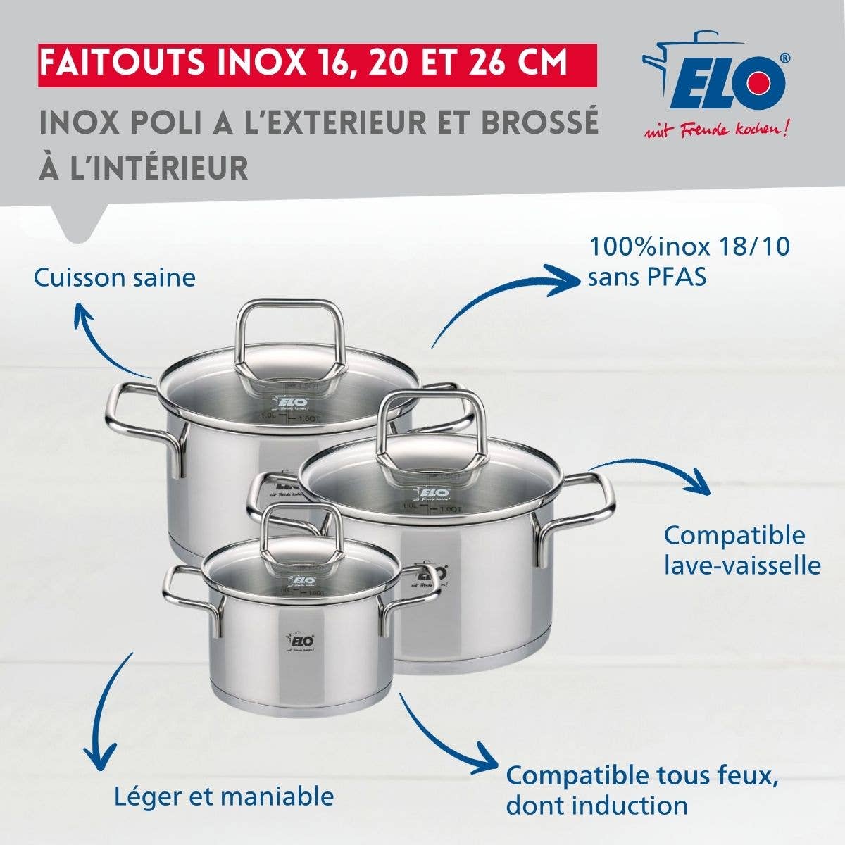 Zenker - Wholesale Cooking Pot - Set of 3 stainless steel stewpots 16 cm 20 cm and 26 cm Elo Citrin2