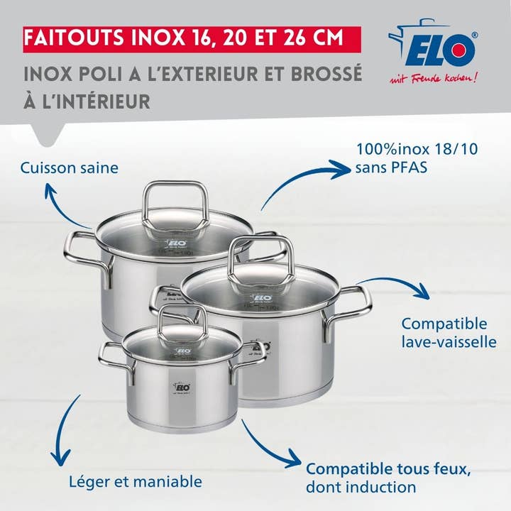 Zenker - Wholesale Cooking Pot - Set of 3 stainless steel stewpots 16 cm 20 cm and 26 cm Elo Citrin2
