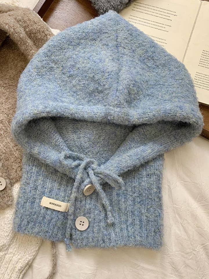 Einteilige Mütze und Schal mit Knöpfen, einfarbig DPS1605 für den Großhandel von Dipped Shop