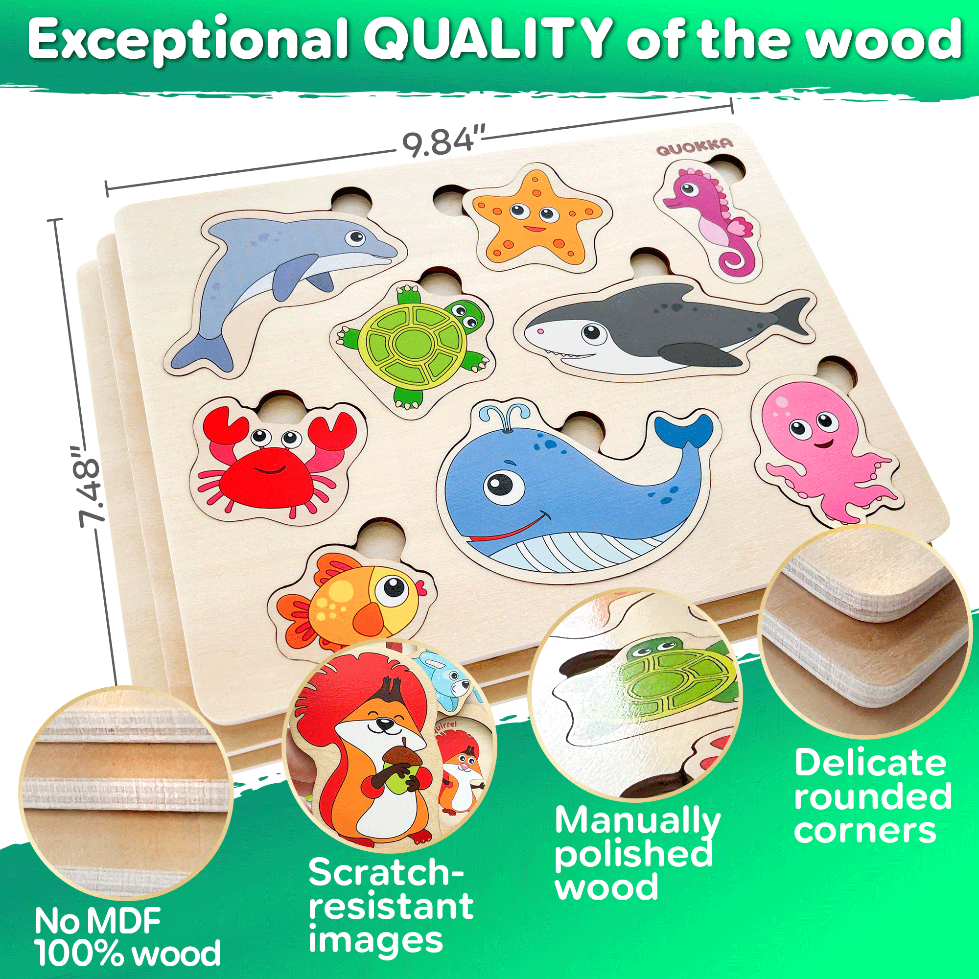 QUOKKA - Wholesale Puzzle - Kids - Montessori Puzzle for Toddler | Farm, Ocean, Wild Animals3