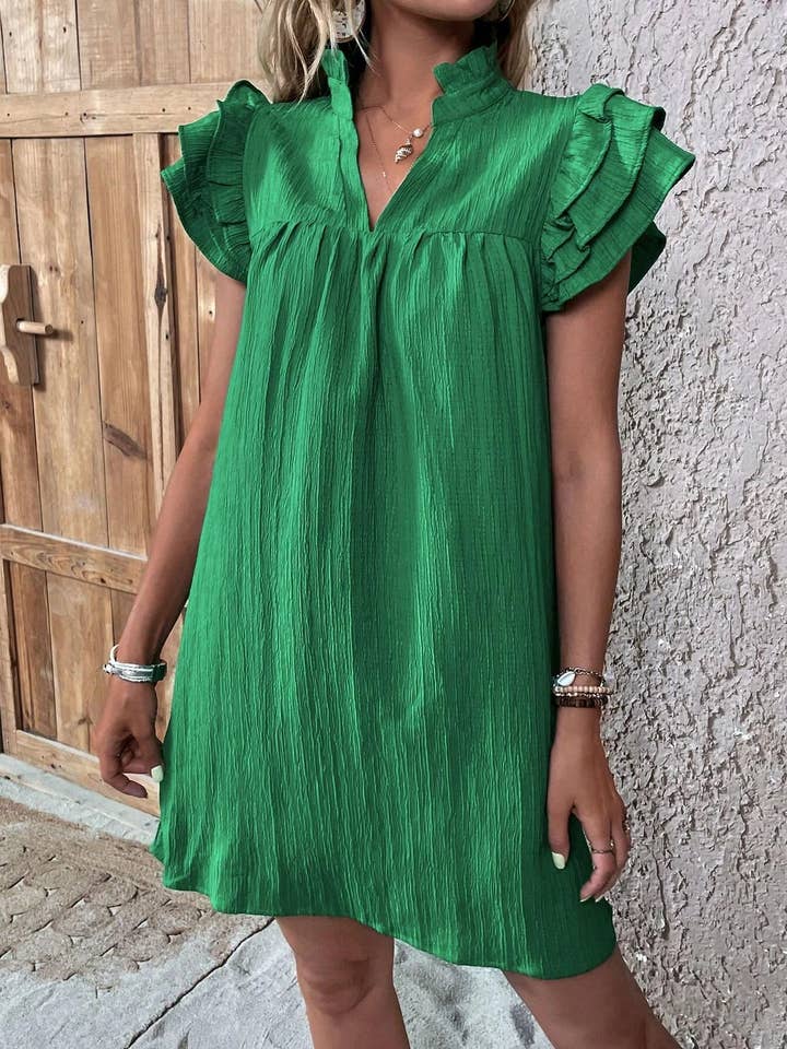 Lily Clothing - Wholesale Dress - Women's - Multi-layer lotus sleeve V-neck long pullover dress