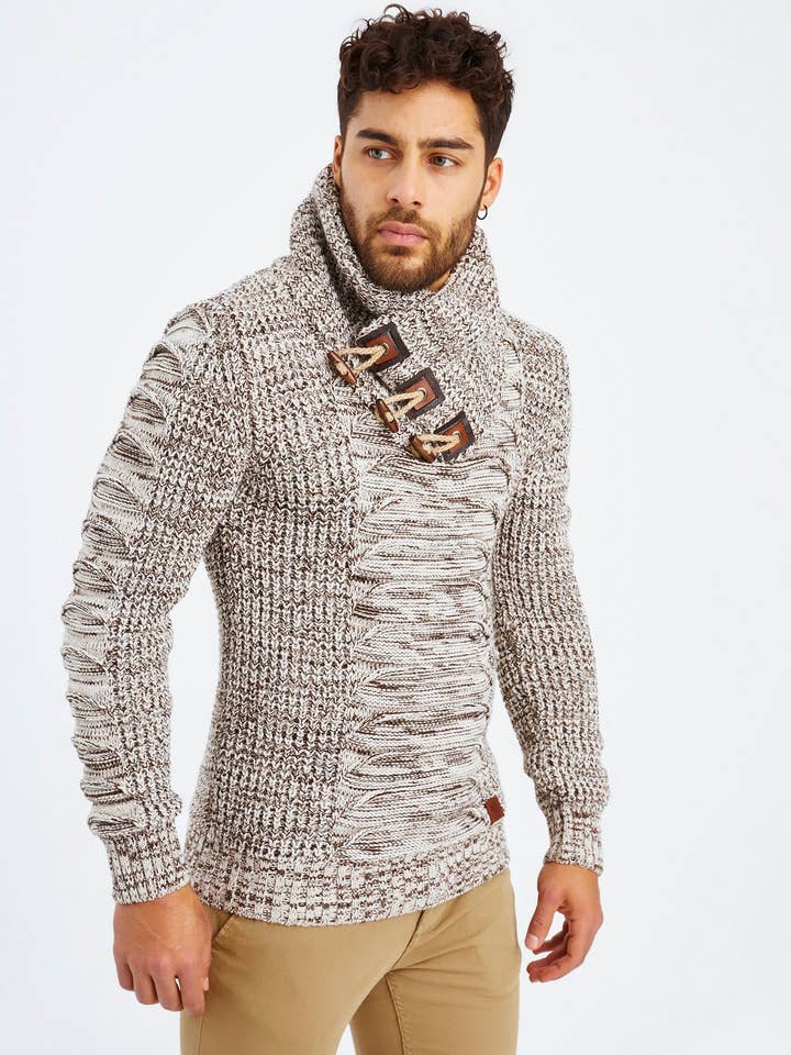 Men's Knit Sweater Chunky Knit Shawl Collar LN-5575 for wholesale by Leif Nelson GmbH