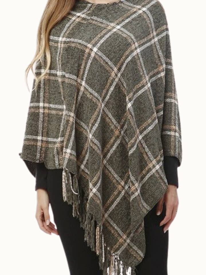 Olive & Pique - Wholesale Poncho - Uniseks - Chenille plaid poncho met kwastjes, OSFM, 28" x 28"2