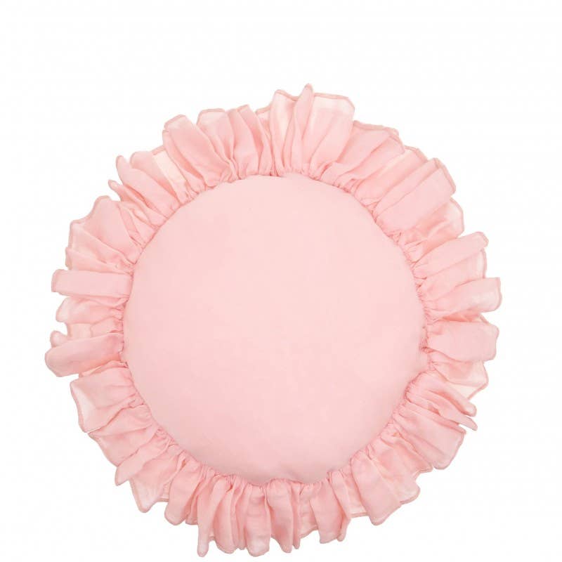 rosa Almofada redonda com babados de voile de algodão rosa para venda a revendedores na Faire0