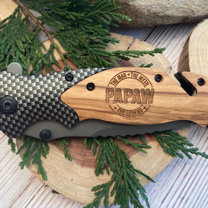 Papaw - Man, Myth, Legend Knife for wholesale by Quail Tail Laser Art