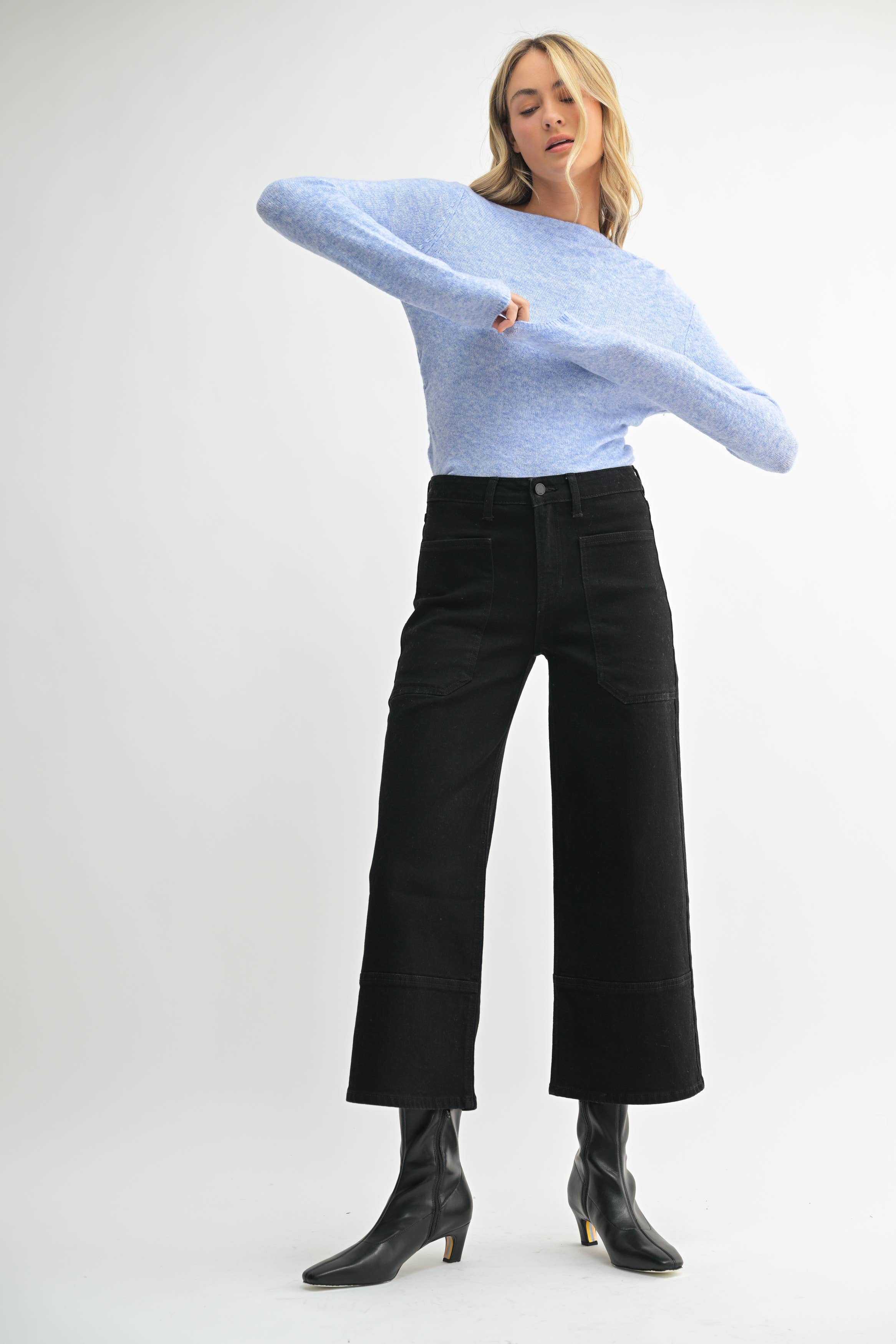 JBD - Wholesale Jeans - Women's - DP797 - BLK - High Rise Cropped Wide Leg1