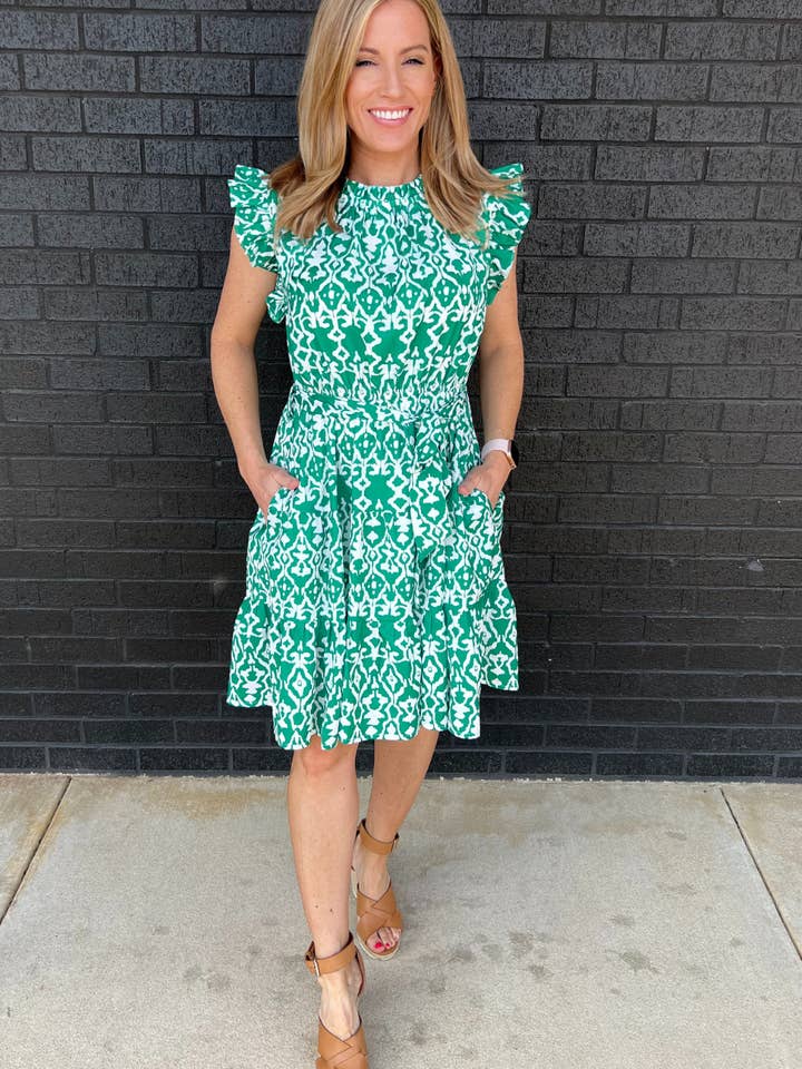 Nursing Queen - Wholesale Dress - Maternity - Belted Print Nursing Dress- Green