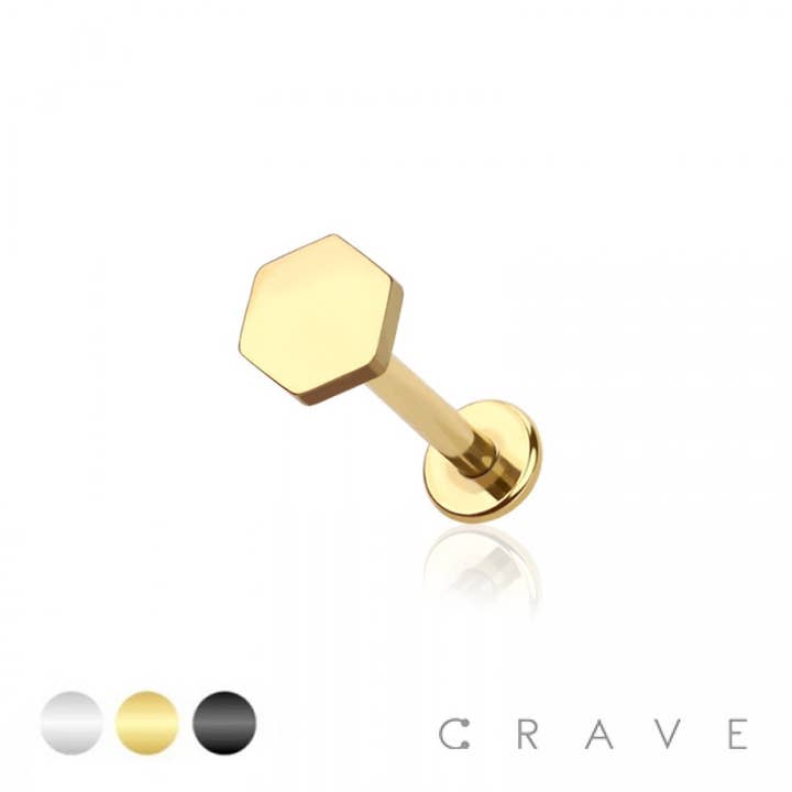 CRAVE BODY JEWELRY - Wholesale Stud/Post Earrings - HEXAGON TOP 316L SS LABRET/MONROE/CARTILAGE STUDS