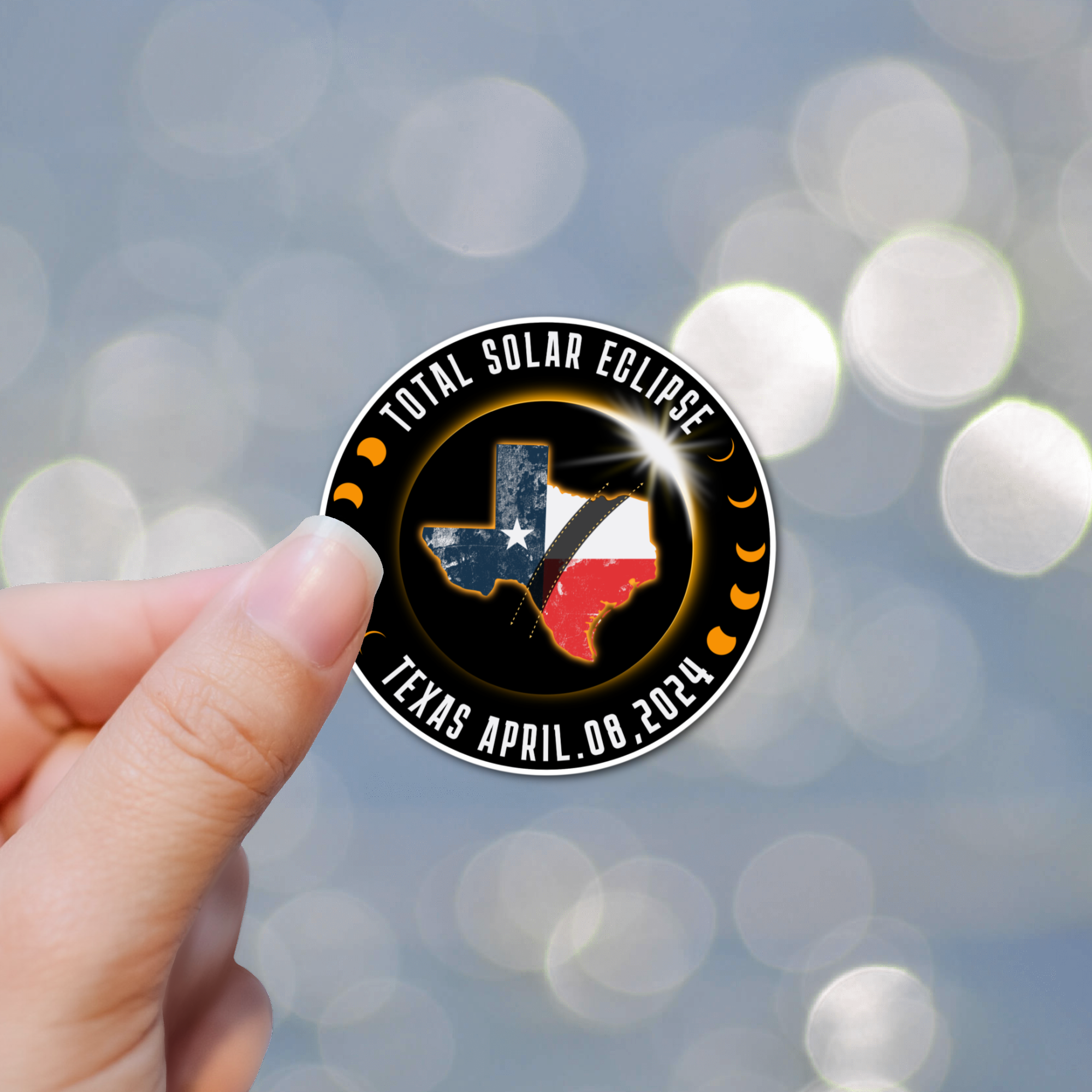 Jazzy Pop Stickers - Wholesale Sticker - 3" total Solar Eclipse 2024 moon laminated sticker usa texas1