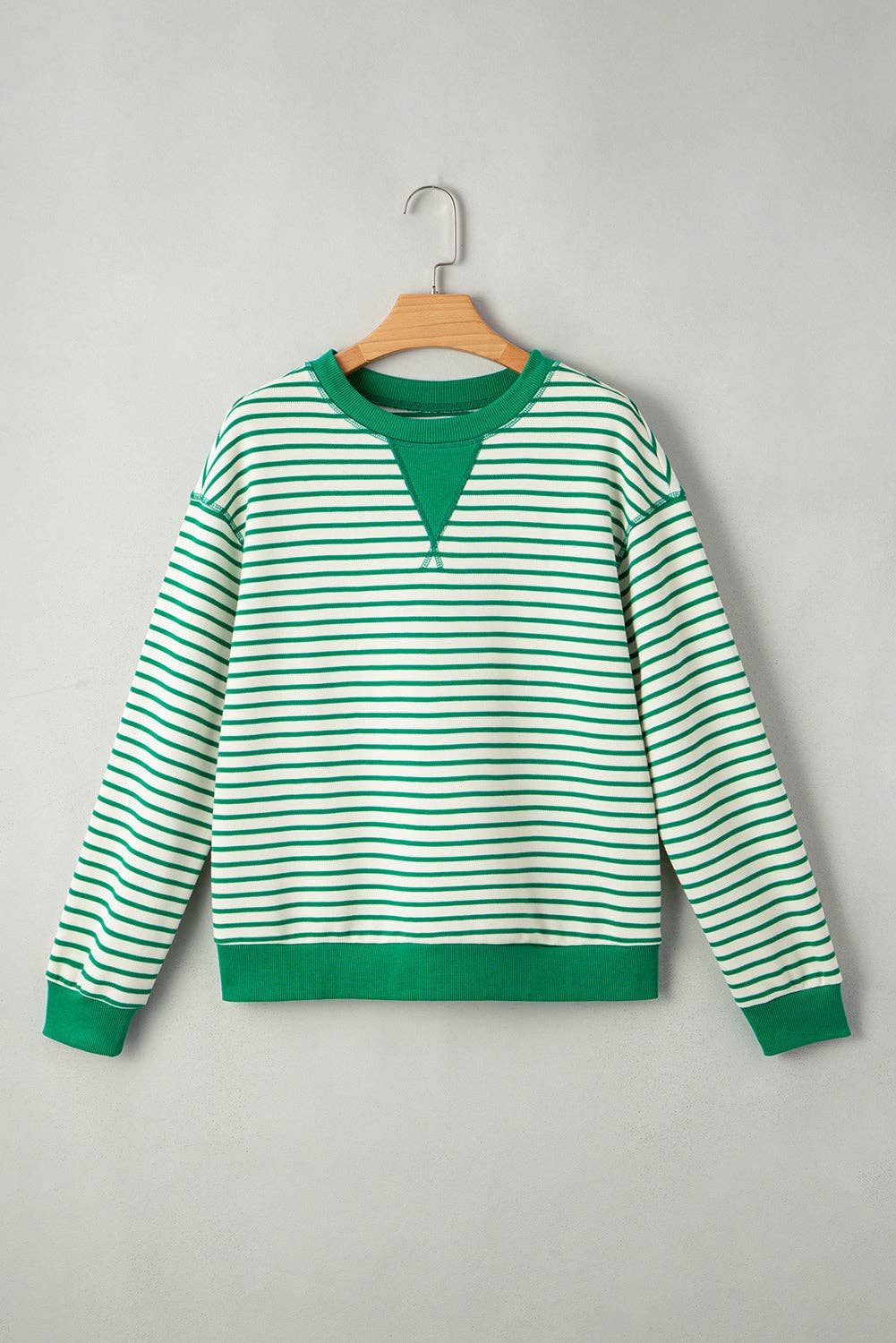 Bright Green Striped Exposed Seam Patchwork Loose Pullover Top for wholesale on Faire2
