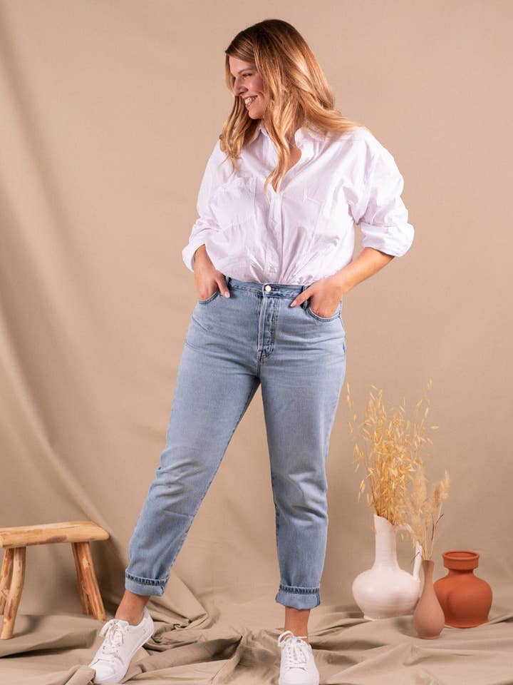 Mom Dame Lyseblå Økologisk Bomuld Jeans - Olivia for engroshandel hos Nagev