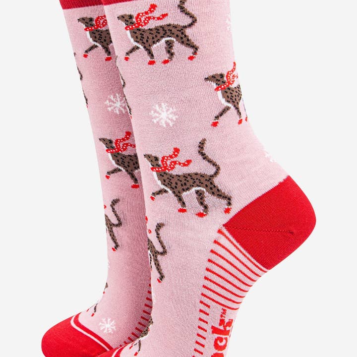 Women's Bamboo Socks - Pink/Red, Winter Cheetah for wholesale by Sock Talk