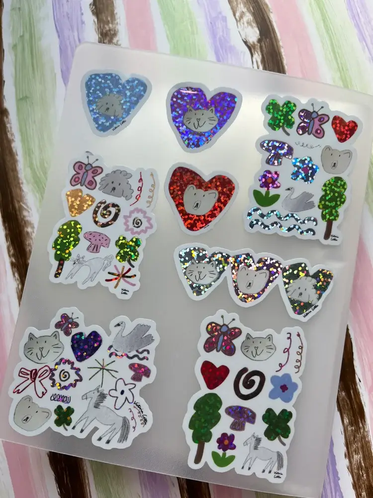Victoria Catten - Wholesale Sticker - Dog and Fox pals world portrait glitter sticker1