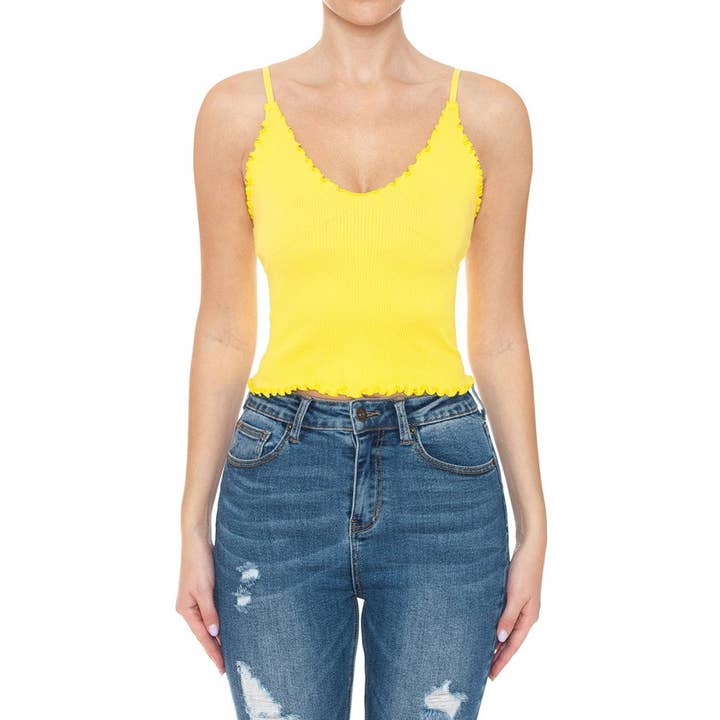 LETTUCE EDGE V-NECK CAMI RIBBED SEAMLESS TOP for wholesale by Paperdoll