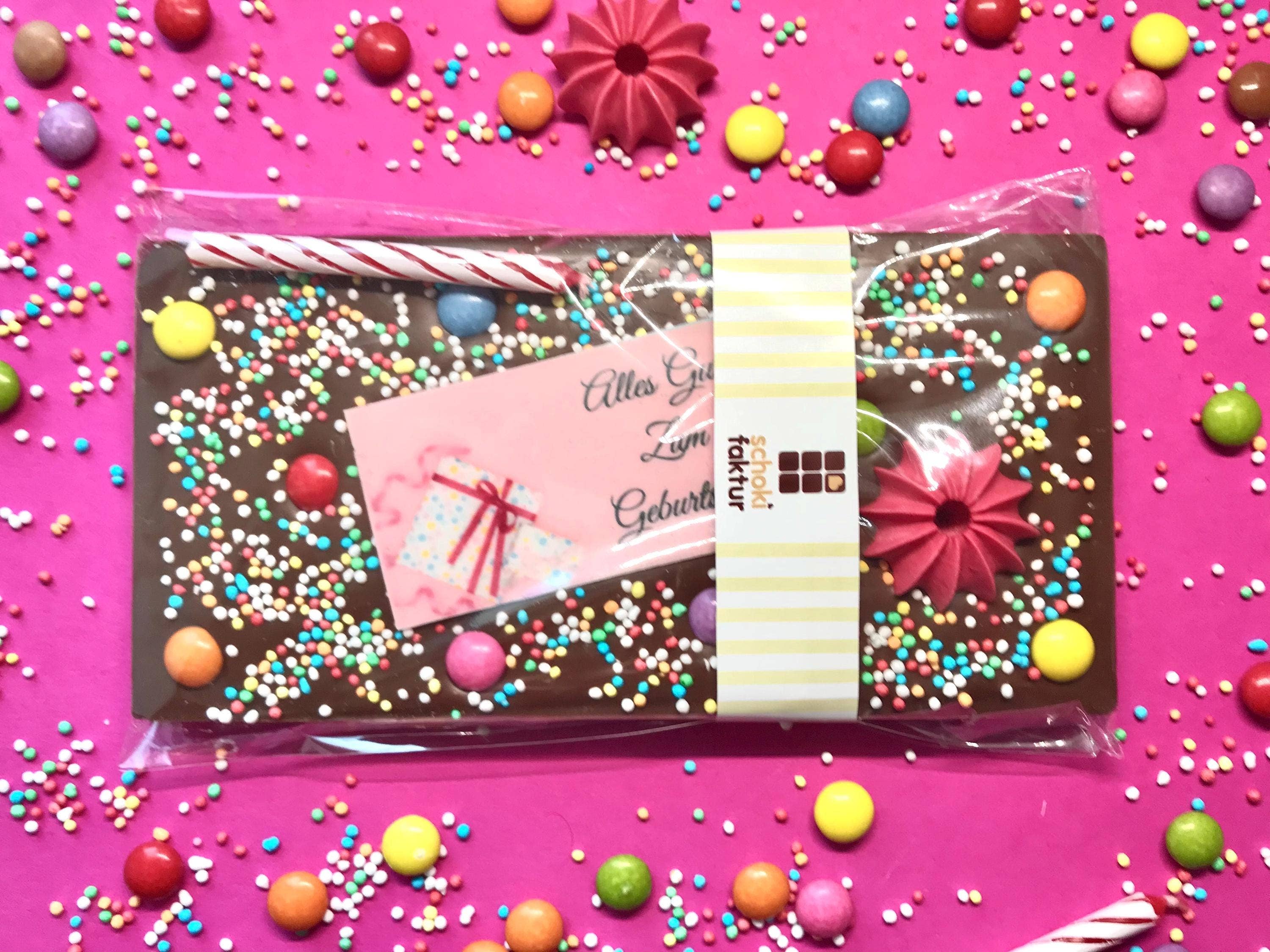 Schokifaktur – Chocolate por atacado – Chocolate de leite inteiro de aniversário "Vela Rosa" - Com imagem em papel de açúcar4