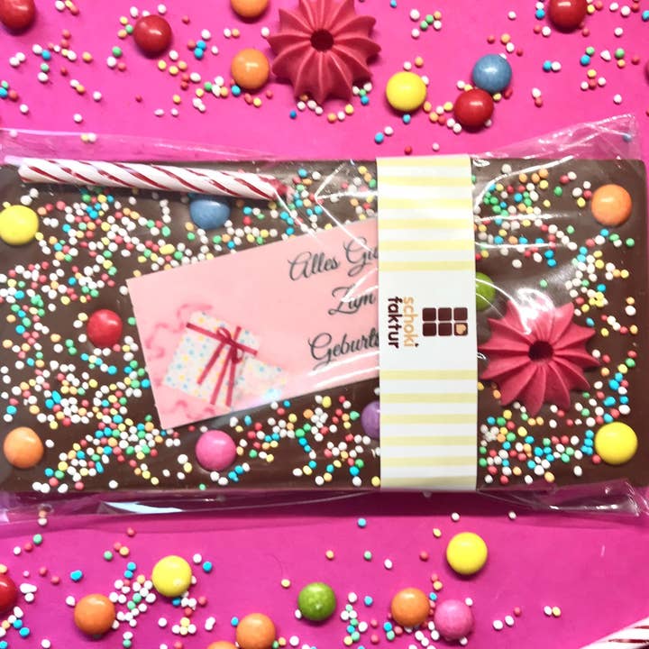 Schokifaktur – Chocolate por atacado – Chocolate de leite inteiro de aniversário "Vela Rosa" - Com imagem em papel de açúcar4