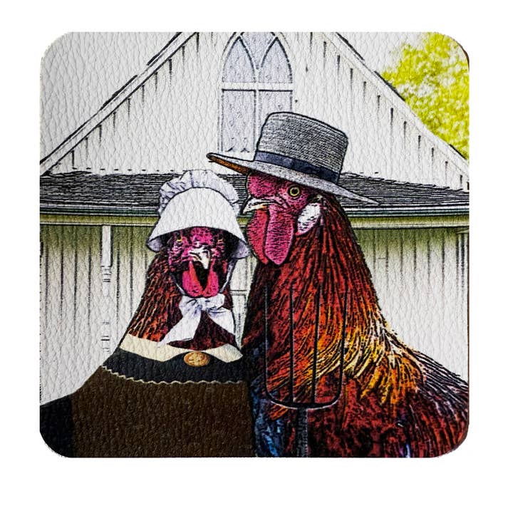 Alphie and Ollie - Wholesale Coasters - hen and rooster coaster