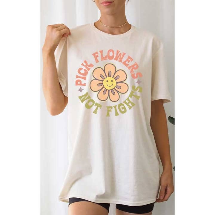 Pick Flowers Not Fights Grafik-T-Shirt, für den Großhandel von Select Apparel