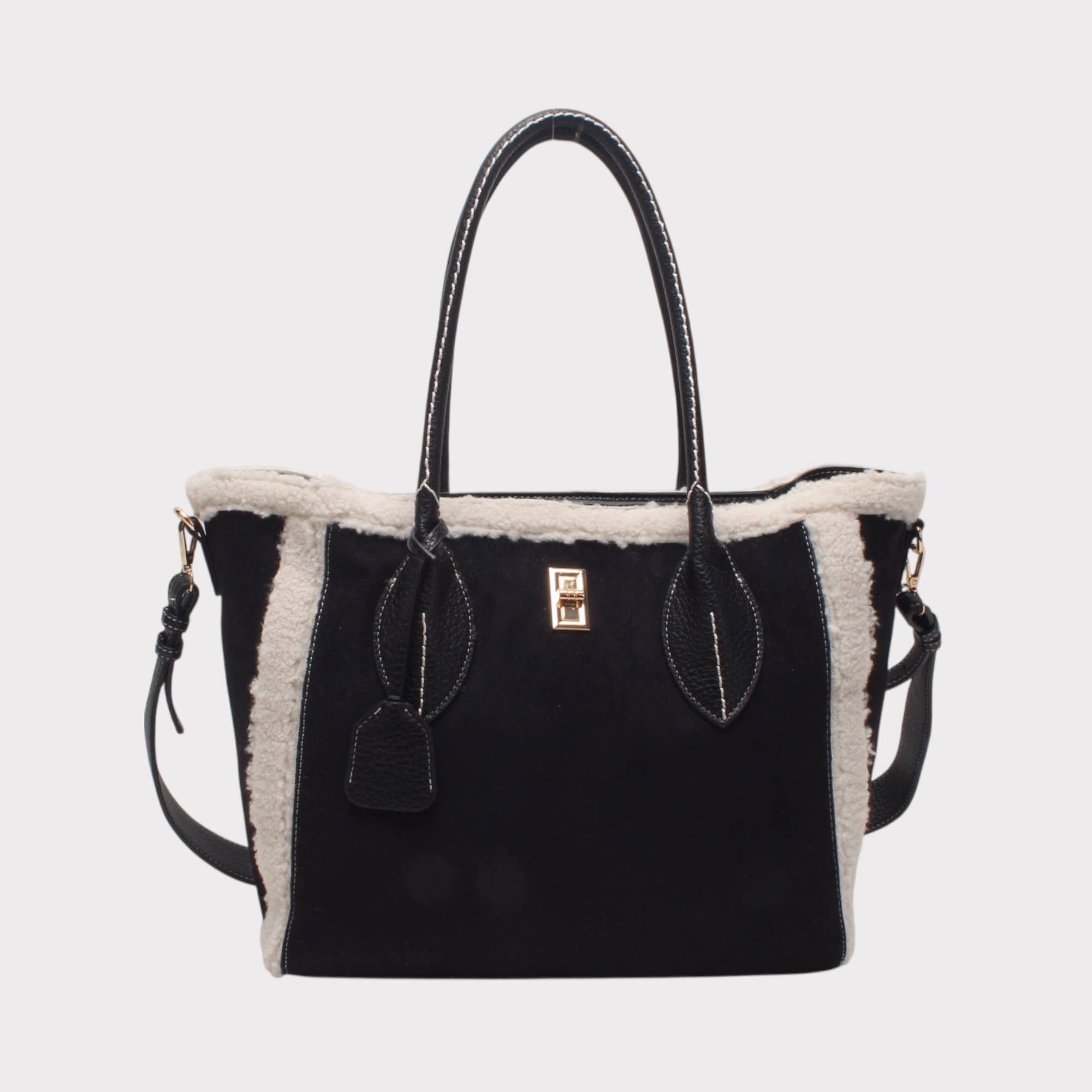 BESTINI - Wholesale Shoulder Bag - Women's - Shoulder tote bag, decorative bi-material suede clasp3