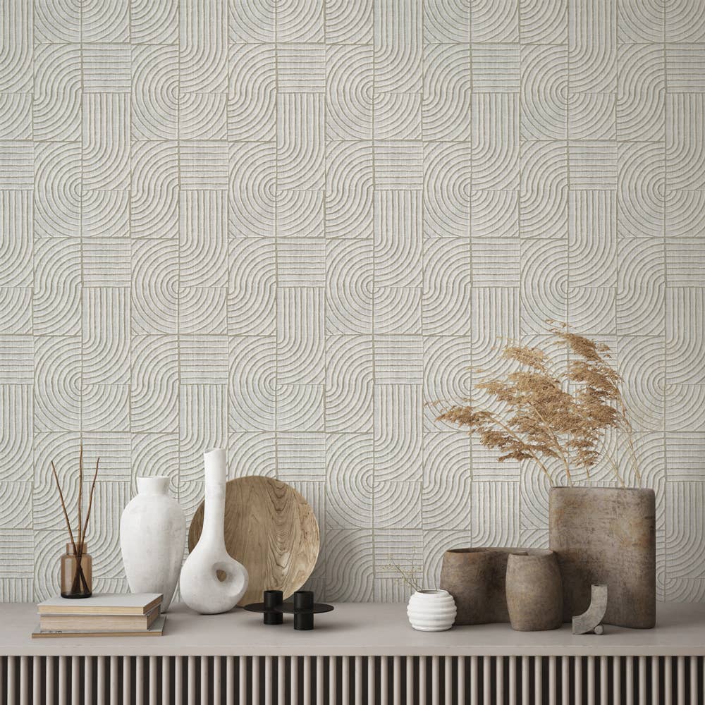 Stone White Tile Block Peel and Stick Wallpaper, 28 sq. ft. for wholesale on Faire1