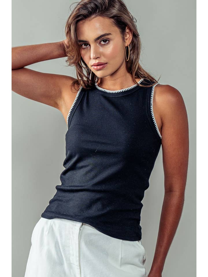 Urban Daizy - Wholesale Tank Top - Women's - Contrast Trim Ribbed Minimalist Statement Tank Top31