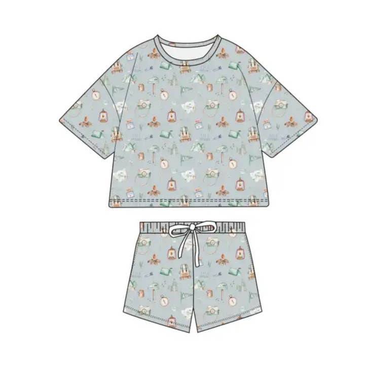 Bamboo Boxy Tee & Shorts Set - Camping for wholesale by Emi Lei