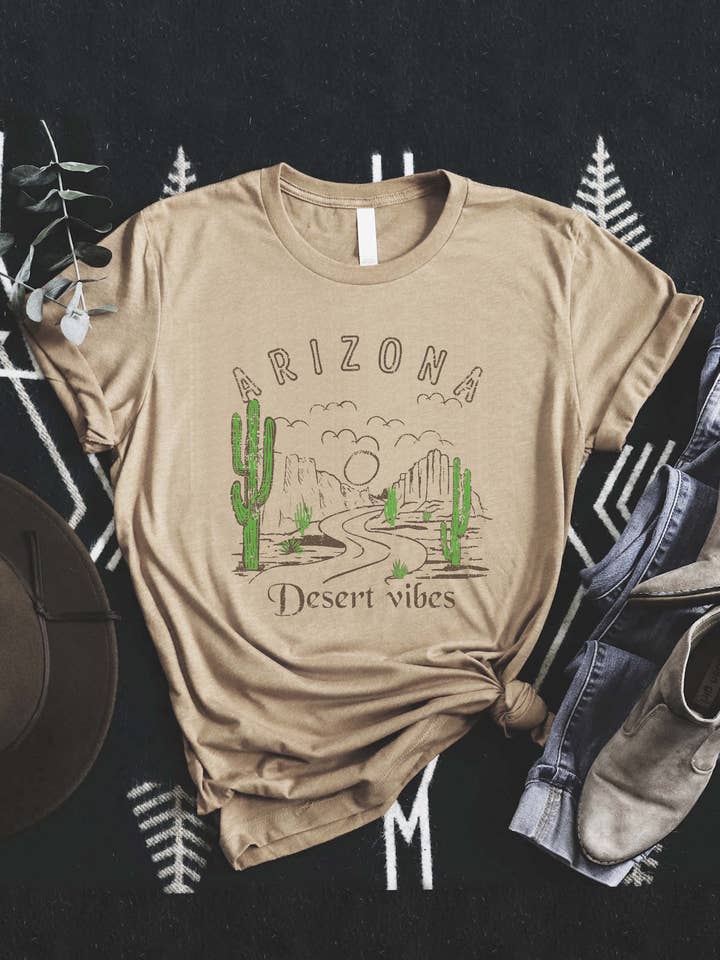 Melhor T-shirt Jersey Gráfica Feminina com Vibrações do Deserto do Arizona por atacado de PINK NABI