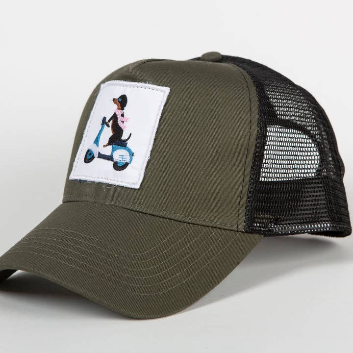 Blueblue Chihuahua - Wholesale Trucker Hat - Unisex - Military Green/Black Biker Dog Cap0